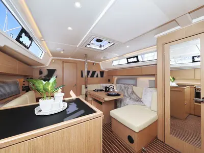 Salon of Leya, a Bavaria C42 Style sailboat at Grad Biograd na Moru, Croatia