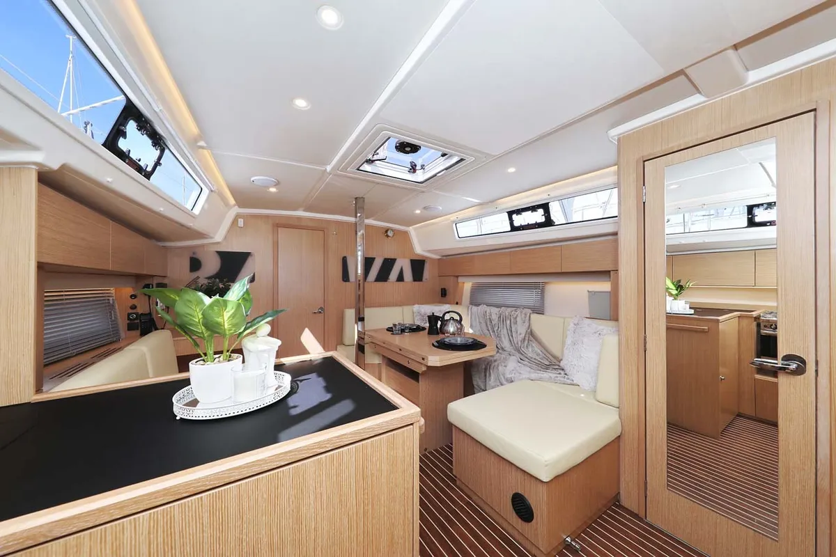 Salon of Leya, a Bavaria C42 Style sailboat at Grad Biograd na Moru, Croatia