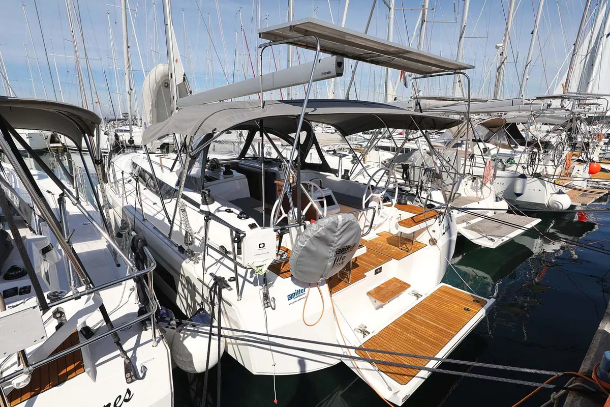 Exterior view of Leya, a Bavaria C42 Style sailboat at Grad Biograd na Moru, Croatia