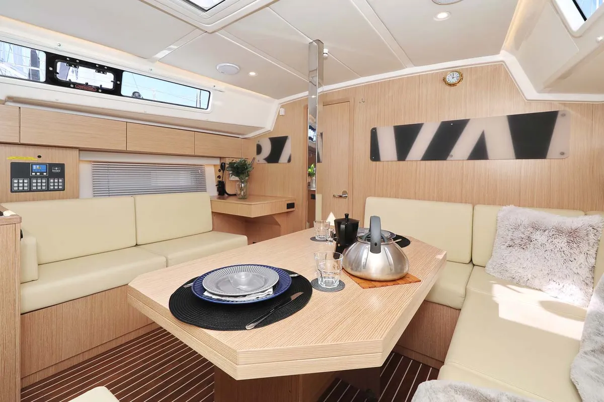 Salon of Leya, a Bavaria C42 Style sailboat at Grad Biograd na Moru, Croatia