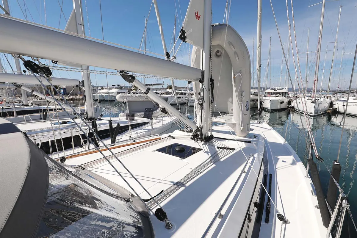 Deck of Leya, a Bavaria C42 Style sailboat at Grad Biograd na Moru, Croatia