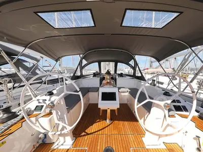 Cockpit of Leya, a Bavaria C42 Style sailboat at Grad Biograd na Moru, Croatia