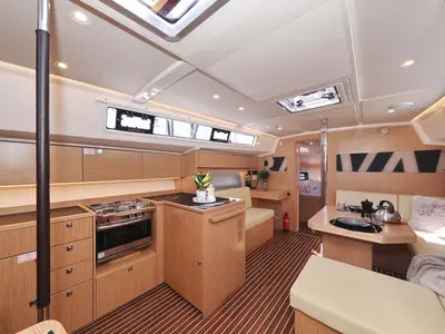 Galley of Leya, a Bavaria C42 Style sailboat at Grad Biograd na Moru, Croatia