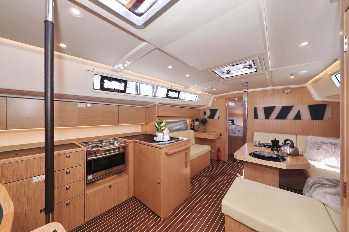 Galley of Leya, a Bavaria C42 Style sailboat at Grad Biograd na Moru, Croatia
