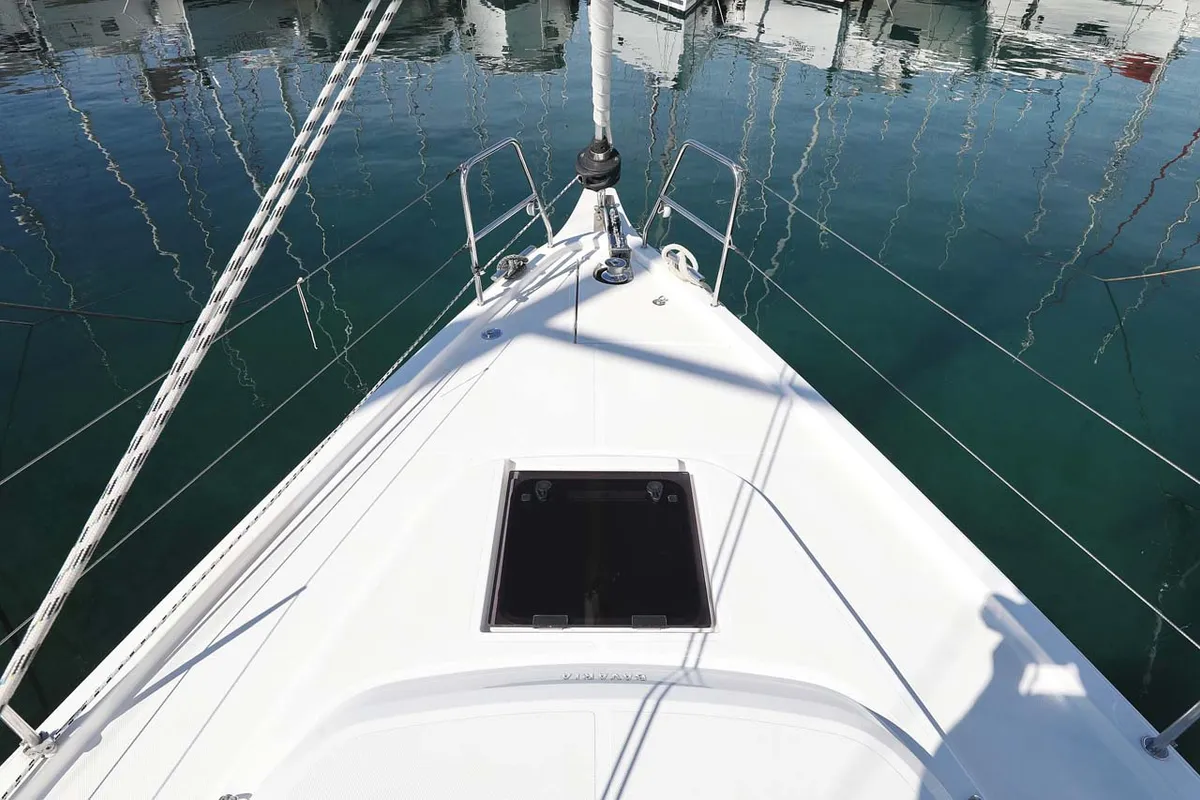 Deck of Leya, a Bavaria C42 Style sailboat at Grad Biograd na Moru, Croatia