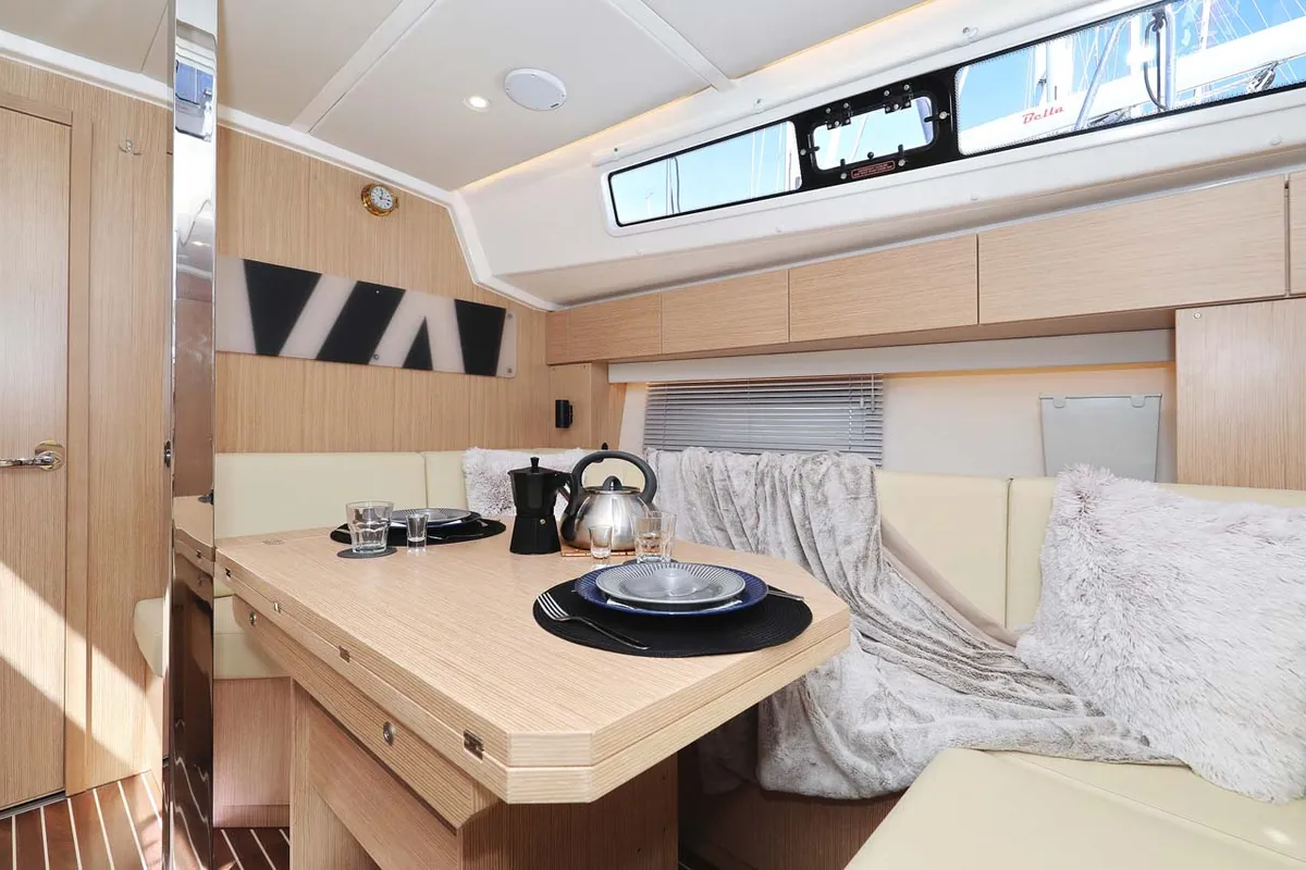 Salon of Leya, a Bavaria C42 Style sailboat at Grad Biograd na Moru, Croatia