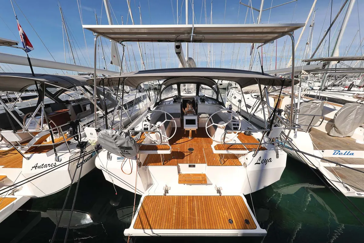 Exterior view of Leya, a Bavaria C42 Style sailboat at Grad Biograd na Moru, Croatia
