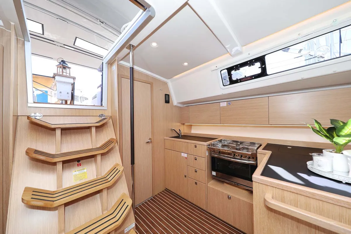 Galley of Leya, a Bavaria C42 Style sailboat at Grad Biograd na Moru, Croatia