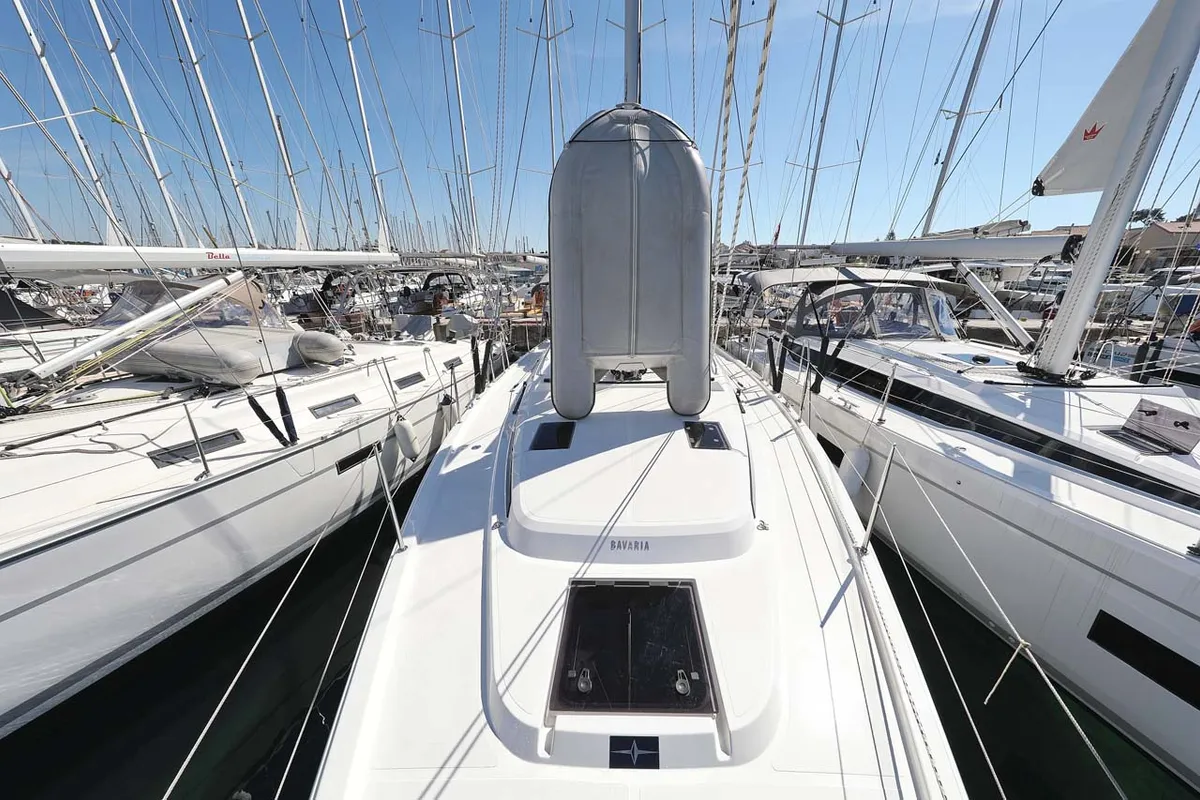 Deck of Leya, a Bavaria C42 Style sailboat at Grad Biograd na Moru, Croatia
