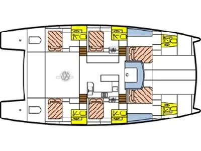 Floor plan of Cabin U02 (RF), a Lagoon 40 catamaran at Roche Caiman, Seychelles