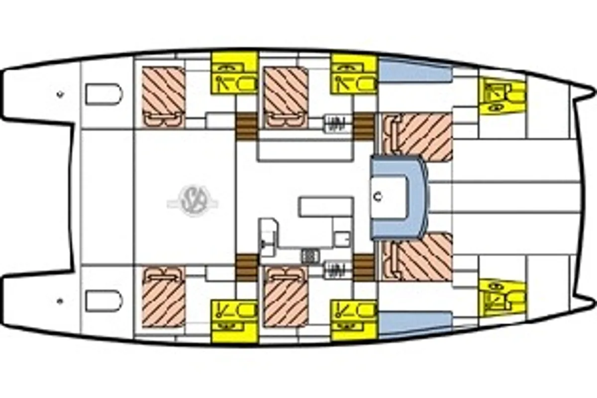 Floor plan of Cabin U02 (RF), a Lagoon 40 catamaran at Roche Caiman, Seychelles