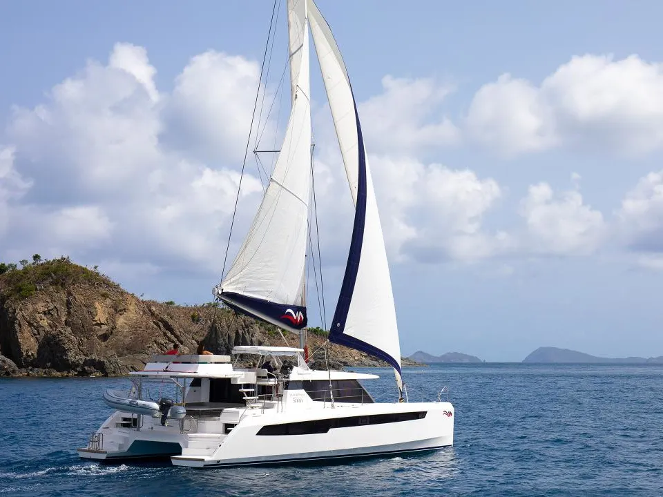 Exterior view of Moorings 5000-6 Club, a Leopard 50 catamaran at Nassau, Bahamas