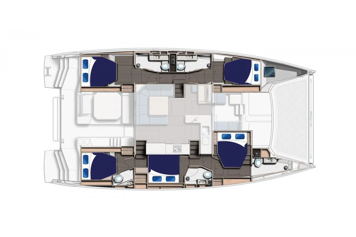 Floor plan of Moorings 5000-6 Club, a Leopard 50 catamaran at Nassau, Bahamas