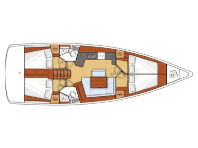 Floor plan of AF-O45(II), a Beneteau Oceanis 45 sailboat at Athens, Greece