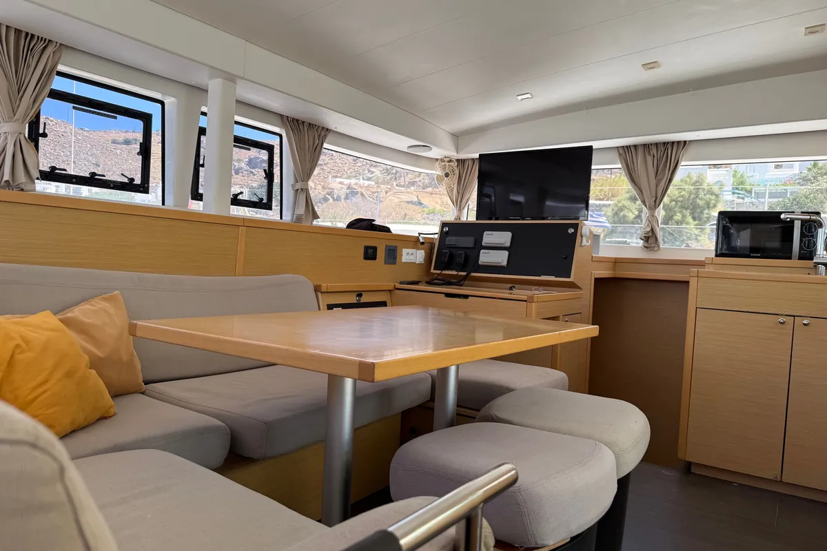 Salon of Cata Loca, a Lagoon 400 S2 catamaran at Municipal Unit of Rhodes, Greece