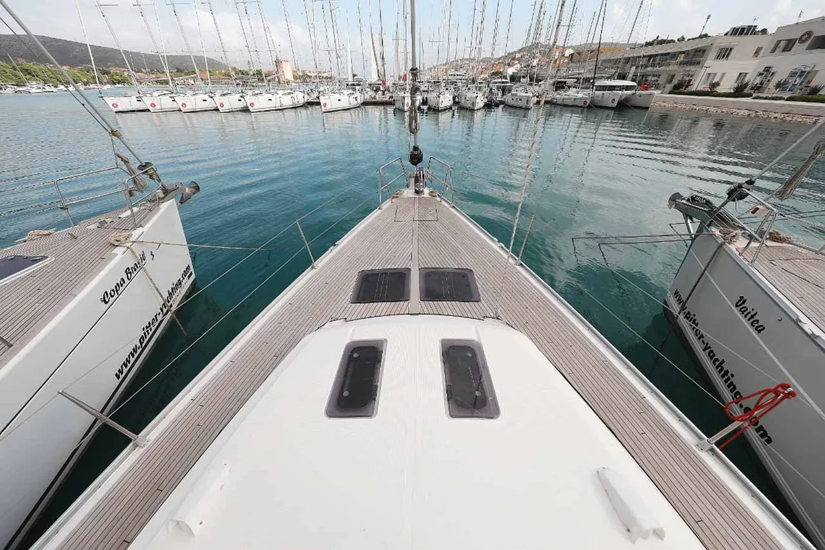 Deck of silence one, a Bavaria Cruiser 51 sailboat at Palma de Mallorca, Spain