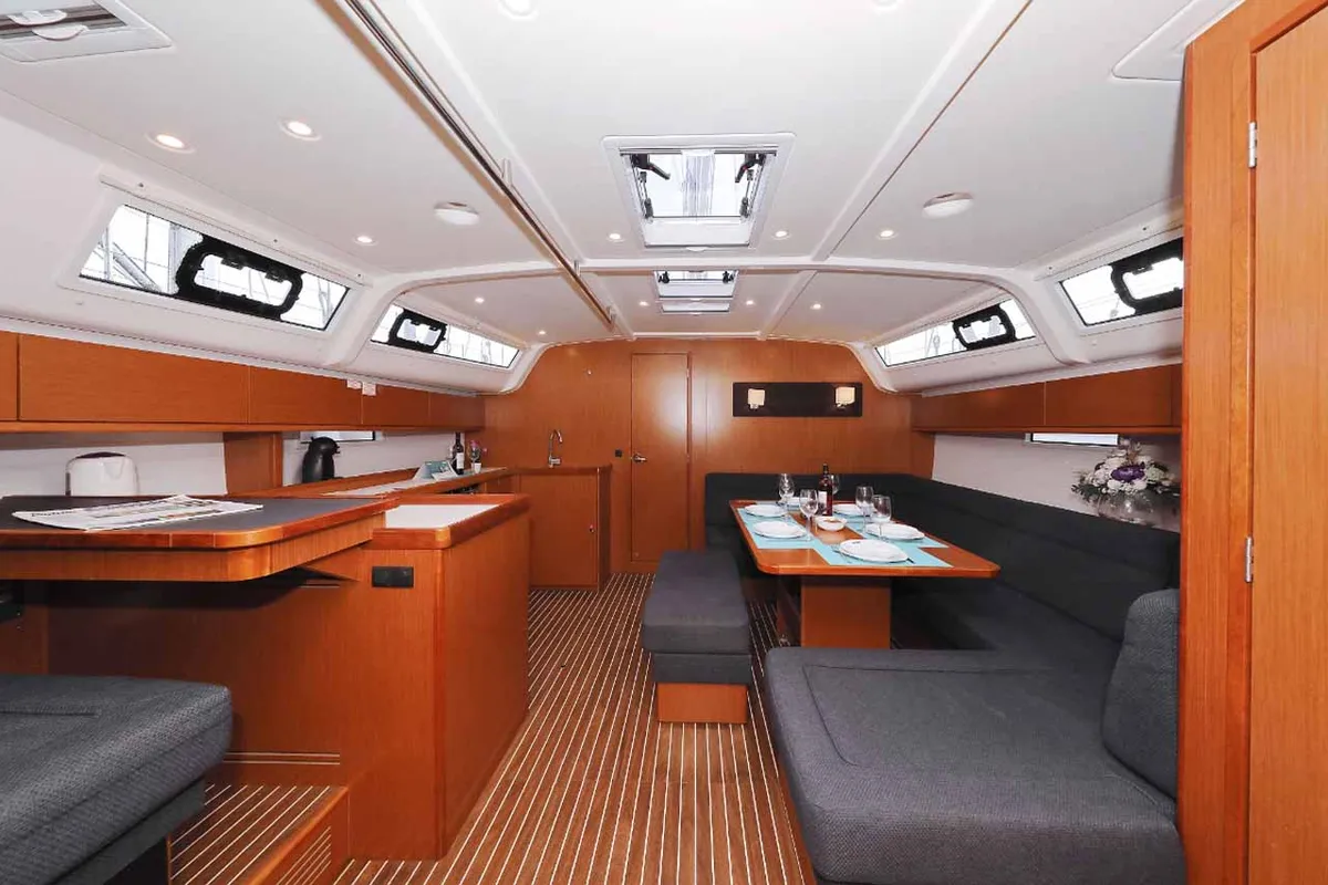 Salon of silence one, a Bavaria Cruiser 51 sailboat at Palma de Mallorca, Spain
