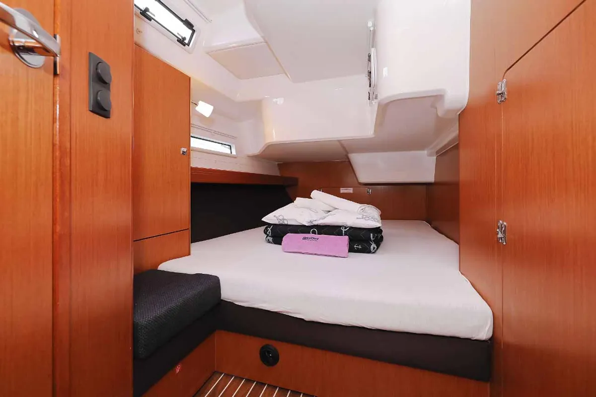 Cabin on silence one, a Bavaria Cruiser 51 sailboat at Palma de Mallorca, Spain