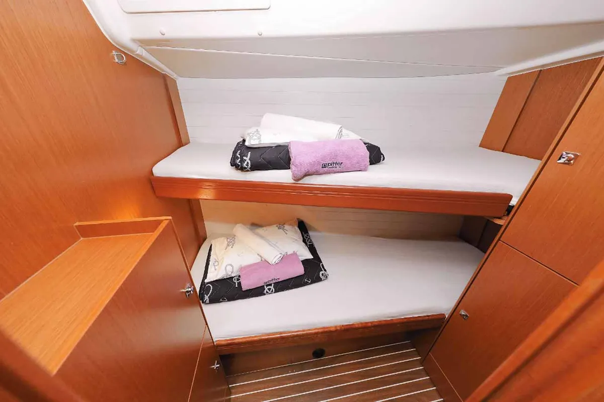 Cabin on silence one, a Bavaria Cruiser 51 sailboat at Palma de Mallorca, Spain