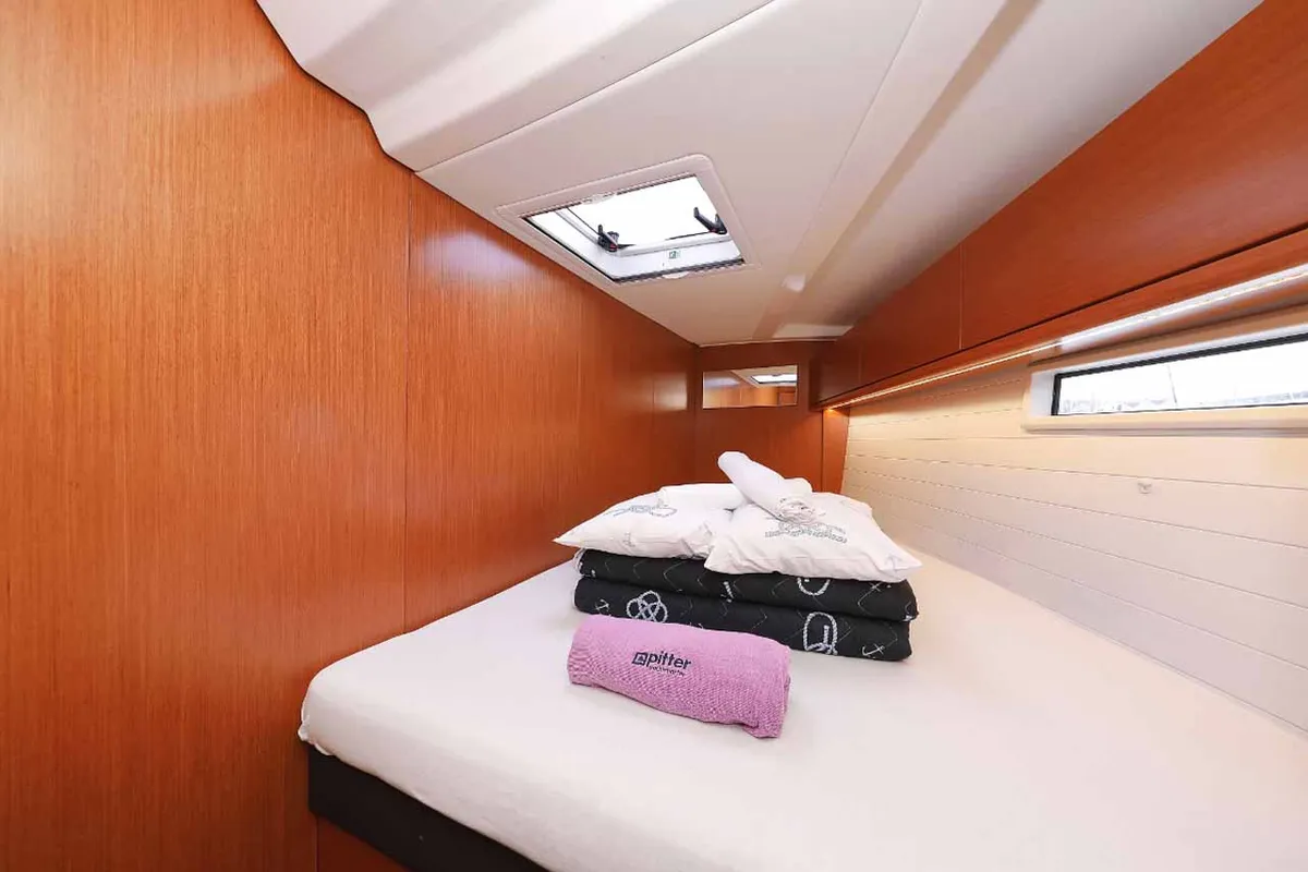 Cabin on silence one, a Bavaria Cruiser 51 sailboat at Palma de Mallorca, Spain