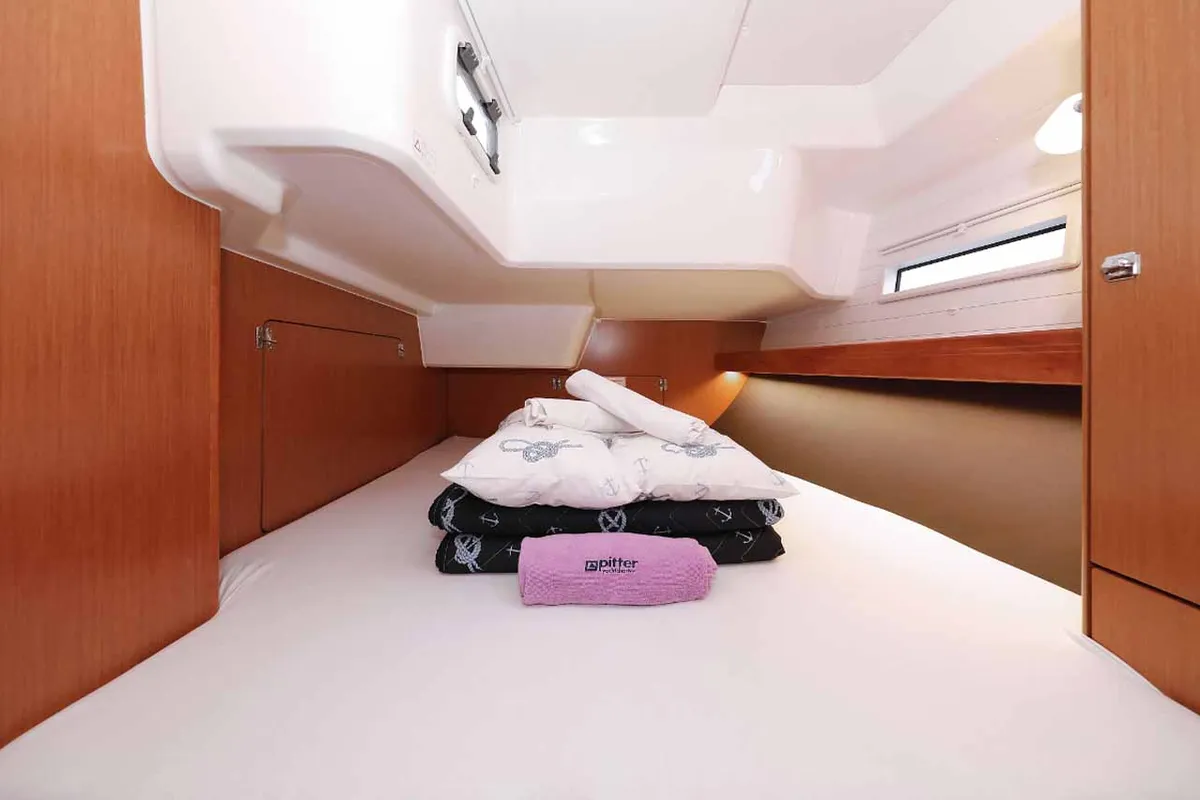 Cabin on silence one, a Bavaria Cruiser 51 sailboat at Palma de Mallorca, Spain