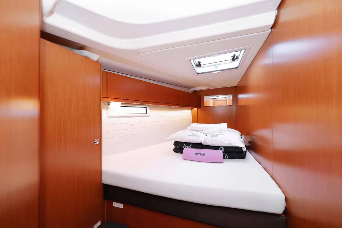 Cabin on silence one, a Bavaria Cruiser 51 sailboat at Palma de Mallorca, Spain