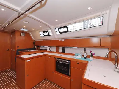 Galley of silence one, a Bavaria Cruiser 51 sailboat at Palma de Mallorca, Spain