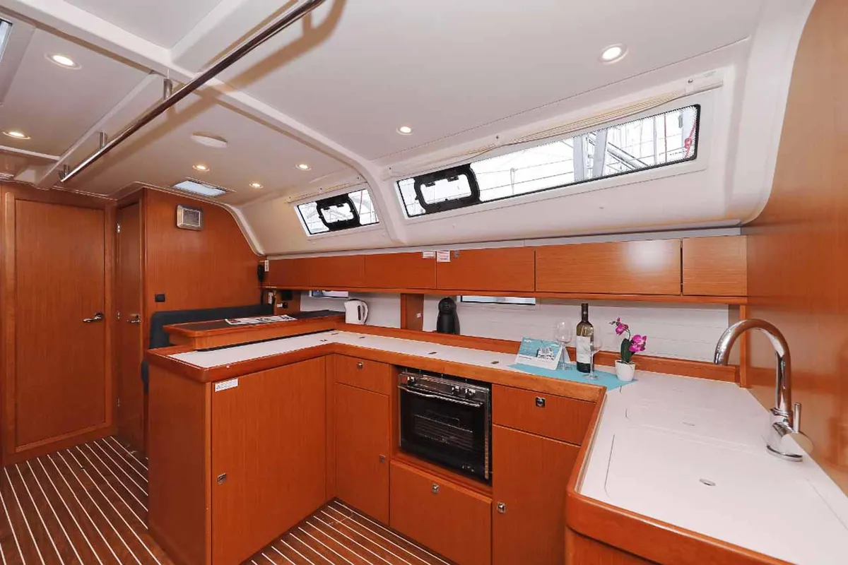 Galley of silence one, a Bavaria Cruiser 51 sailboat at Palma de Mallorca, Spain