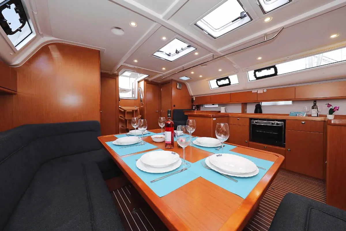 Salon of silence one, a Bavaria Cruiser 51 sailboat at Palma de Mallorca, Spain