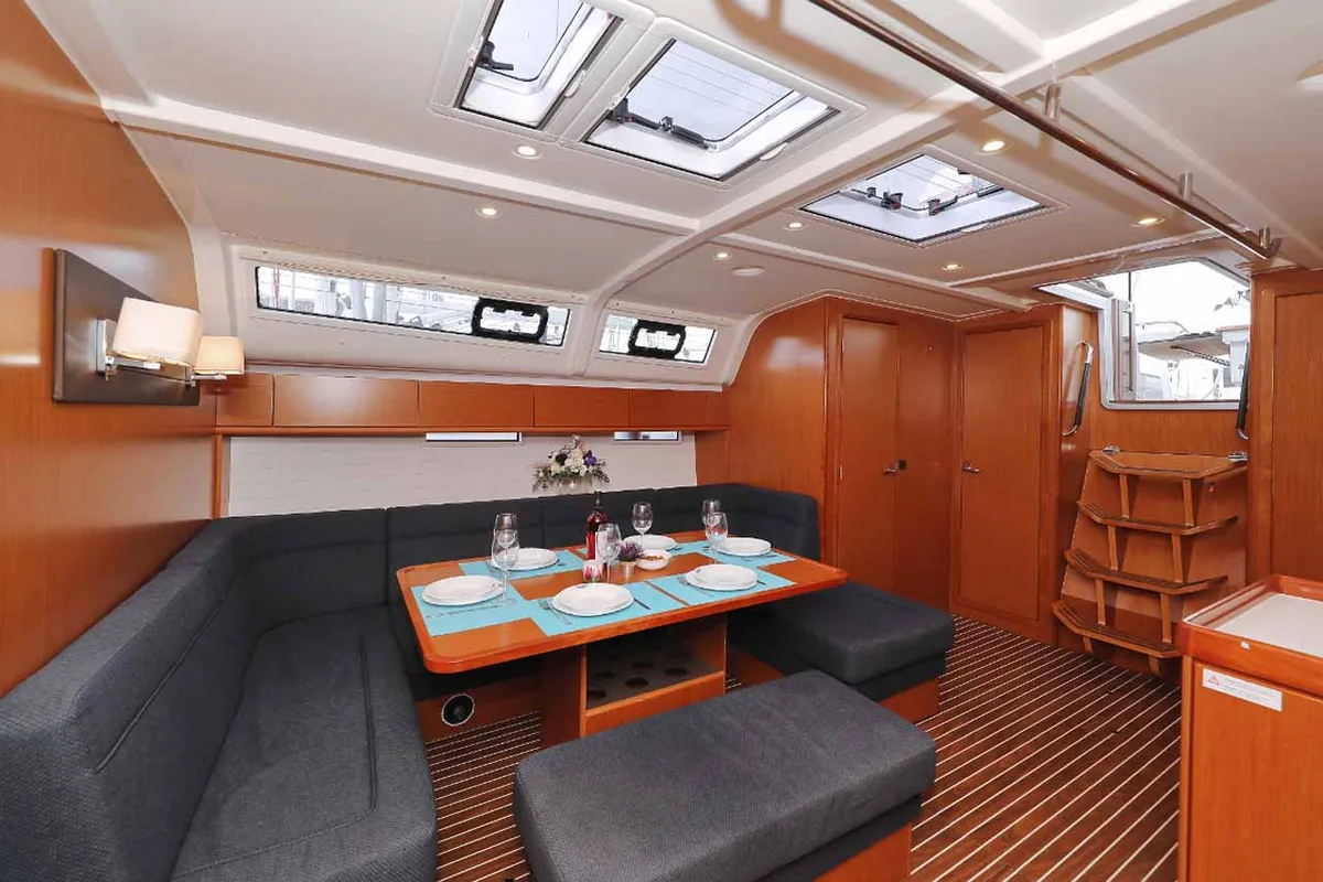 Salon of silence one, a Bavaria Cruiser 51 sailboat at Palma de Mallorca, Spain