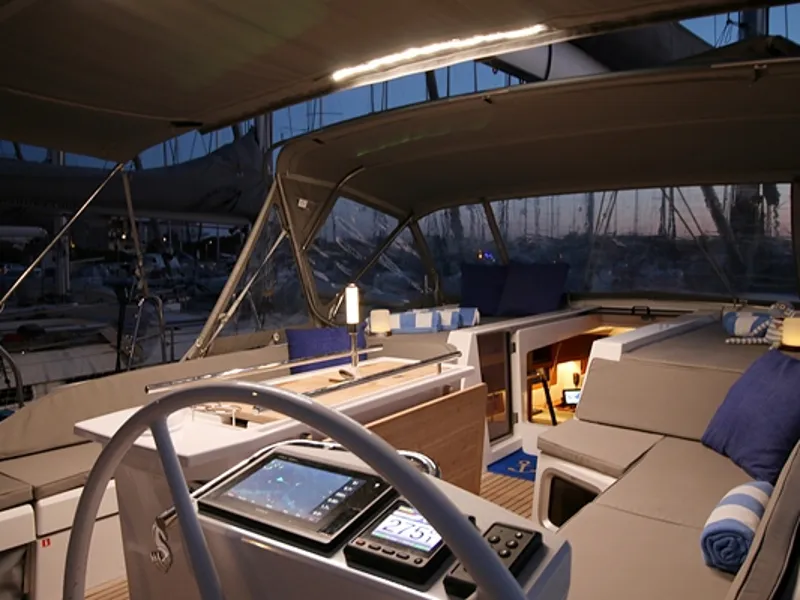 Cockpit of Pisces, a Beneteau Oceanis 51.1 sailboat at Jezera, Croatia