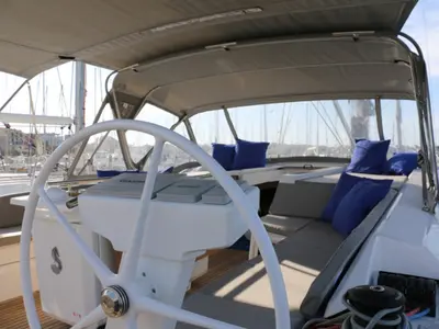 Cockpit of Pisces, a Beneteau Oceanis 51.1 sailboat at Jezera, Croatia