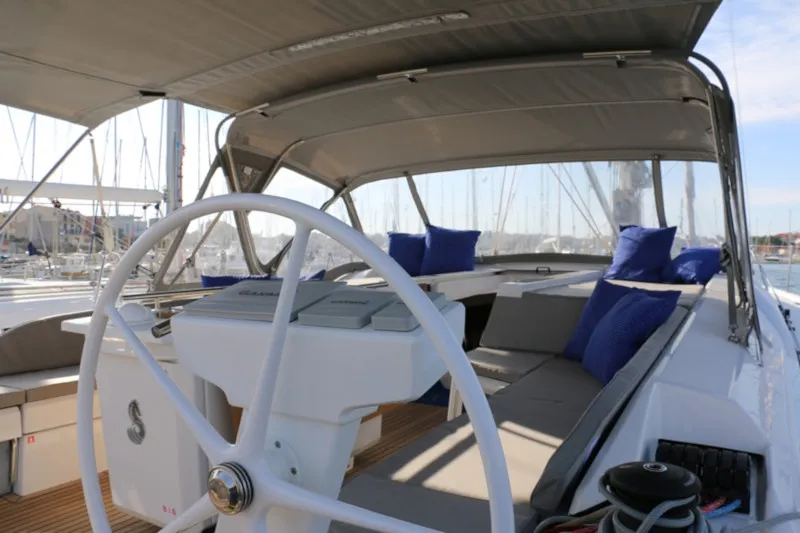 Cockpit of Pisces, a Beneteau Oceanis 51.1 sailboat at Jezera, Croatia