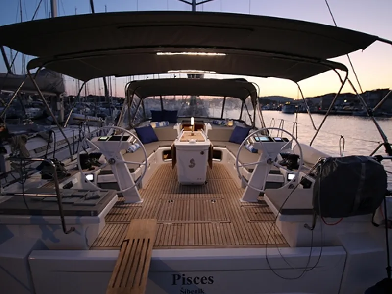 Cockpit of Pisces, a Beneteau Oceanis 51.1 sailboat at Jezera, Croatia
