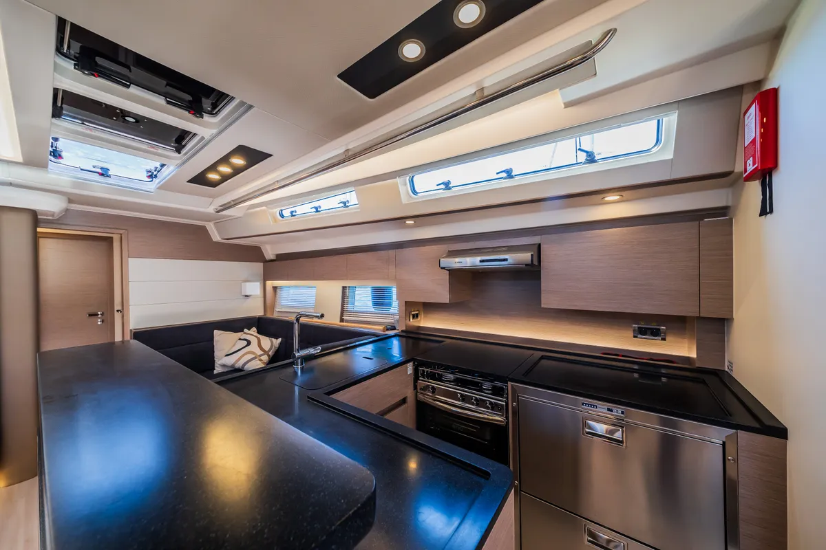 Galley of Eywa, a Hanse 588 sailboat at Grad Kaštela, Croatia