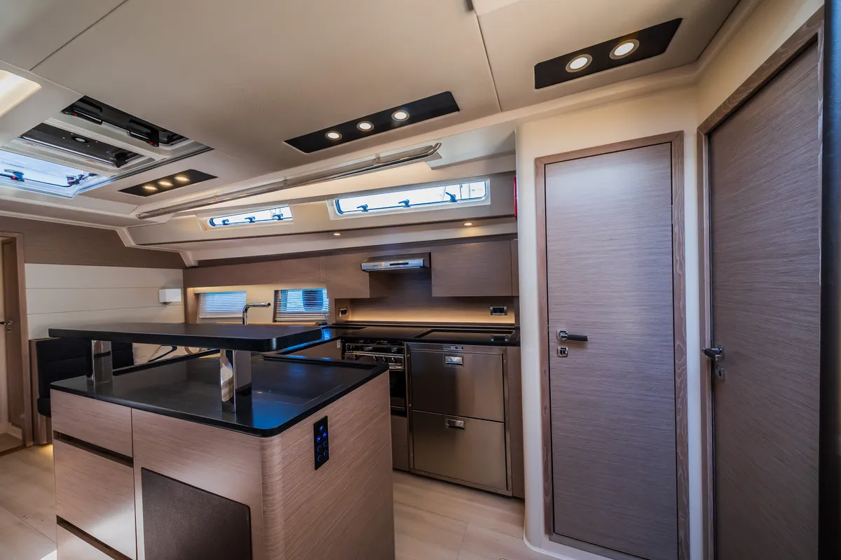 Galley of Eywa, a Hanse 588 sailboat at Grad Kaštela, Croatia