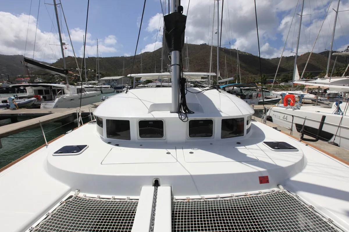 Deck of Saint Blue, a Lagoon 380 catamaran at Road Town, British Virgin Islands