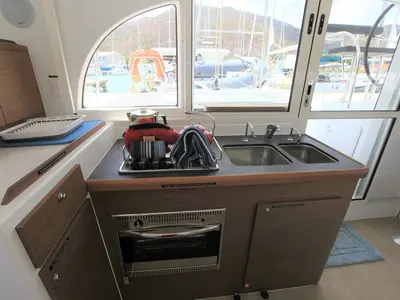 Galley of Saint Blue, a Lagoon 380 catamaran at Road Town, British Virgin Islands