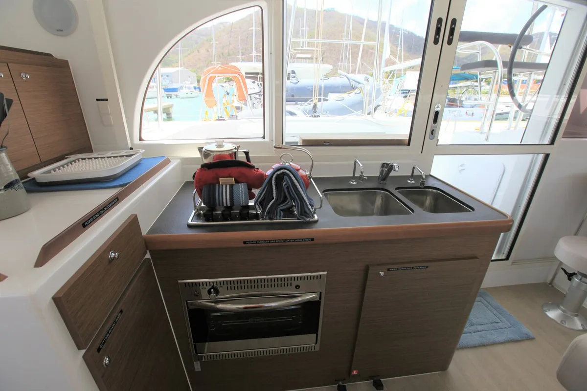 Galley of Saint Blue, a Lagoon 380 catamaran at Road Town, British Virgin Islands