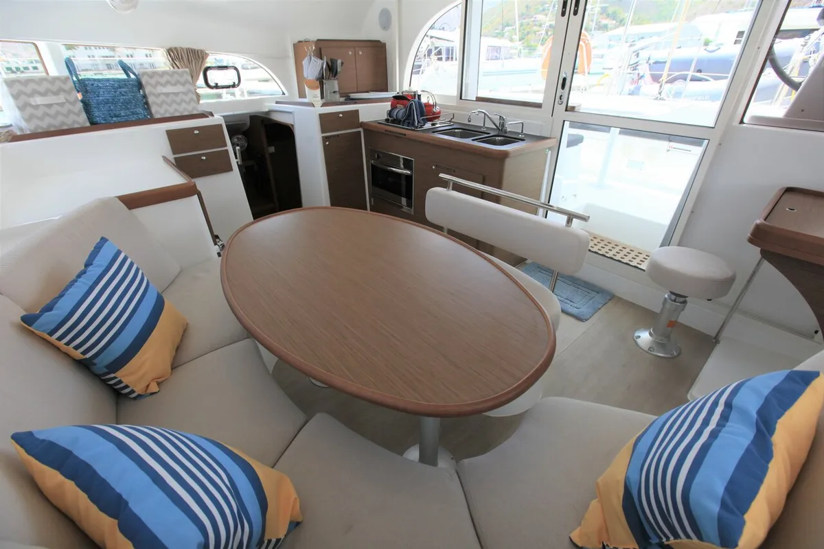 Salon of Saint Blue, a Lagoon 380 catamaran at Road Town, British Virgin Islands