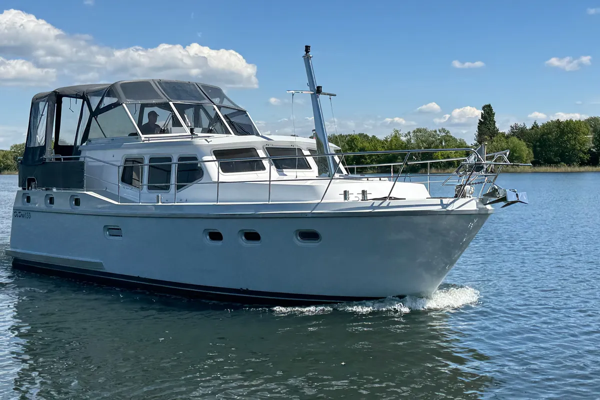 Exterior view of De Drait Advantage 38, a motorboat at Drachten, Netherlands