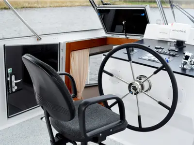 Cockpit of De Drait Advantage 38, a motorboat at Drachten, Netherlands