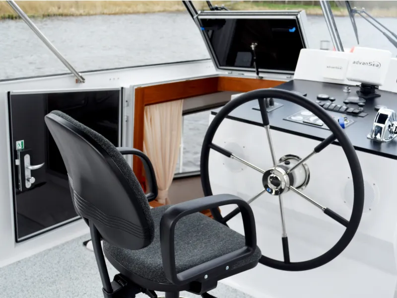 Cockpit of De Drait Advantage 38, a motorboat at Drachten, Netherlands