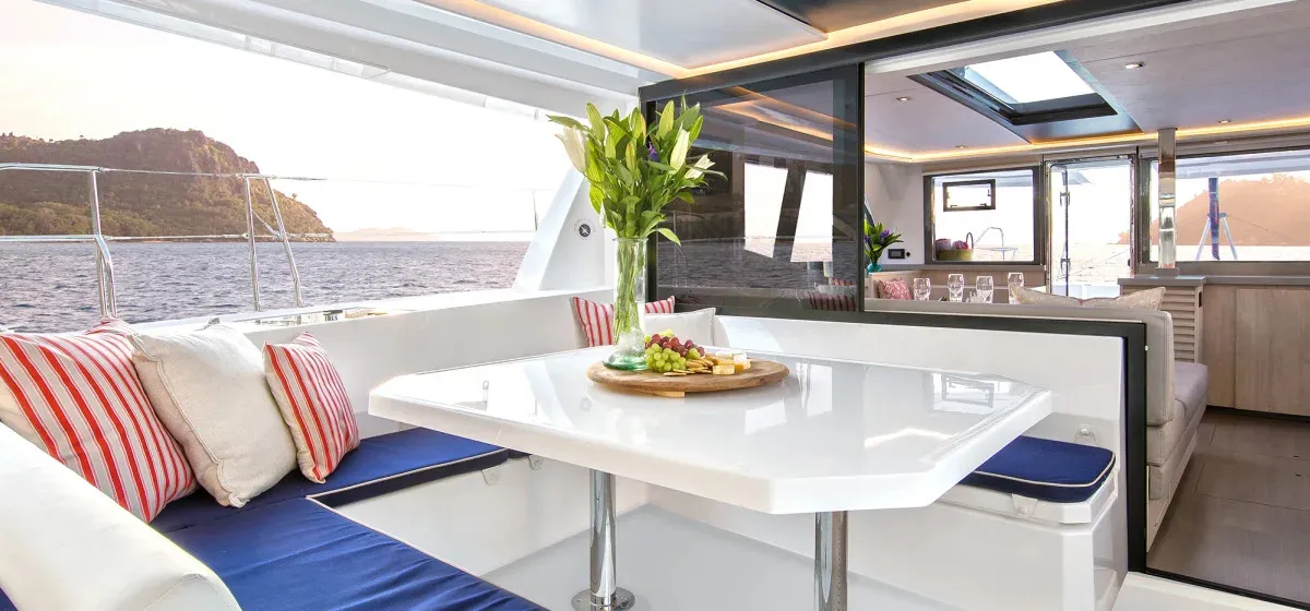 Deck of Moorings 4500L/10 Crewed, a Leopard 45 catamaran at Road Town, British Virgin Islands