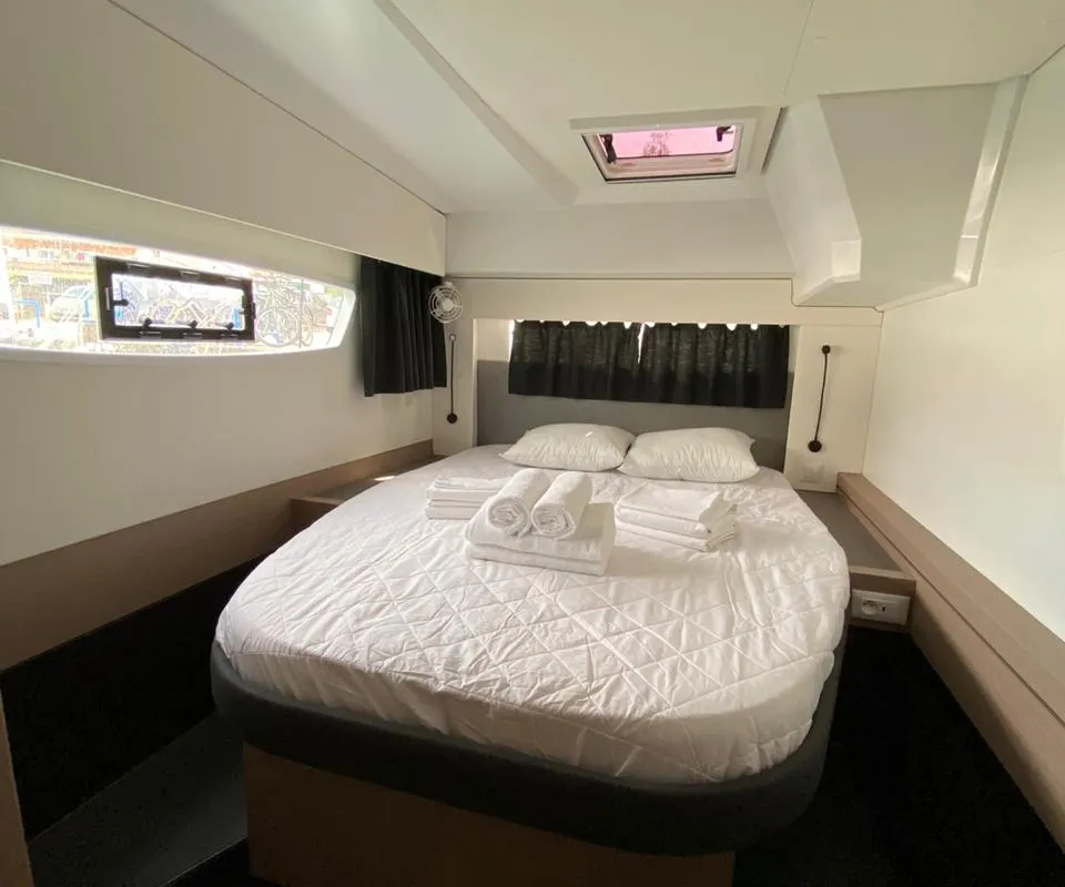 Cabin on Ooga Chaka, a Fountaine Pajot Astréa 42 catamaran at Sithonia Municipal Unit, Greece