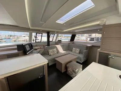 Salon of Ooga Chaka, a Fountaine Pajot Astréa 42 catamaran at Sithonia Municipal Unit, Greece