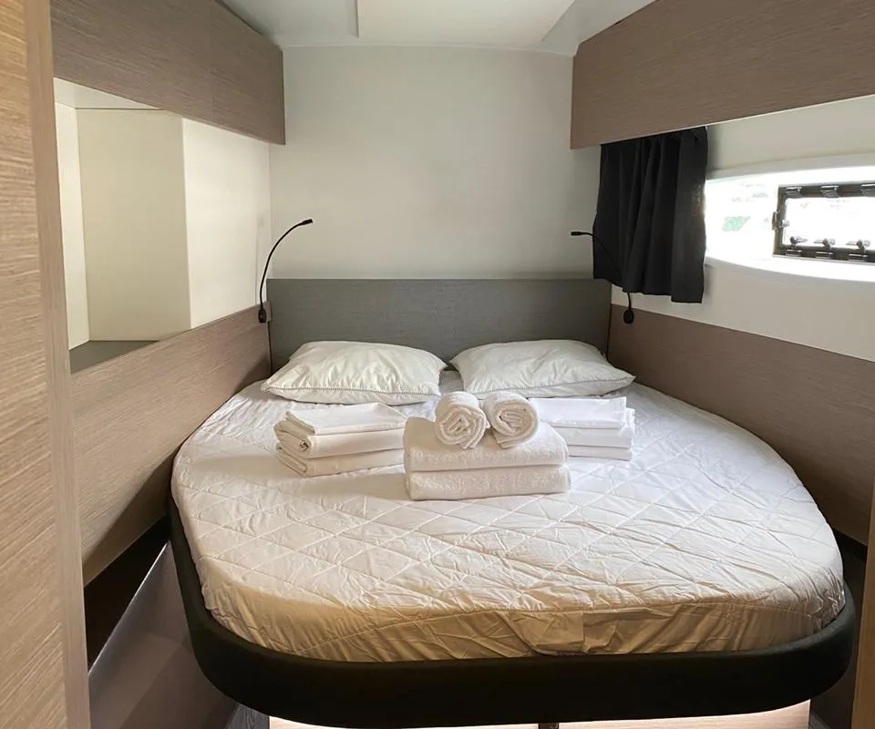 Cabin on Ooga Chaka, a Fountaine Pajot Astréa 42 catamaran at Sithonia Municipal Unit, Greece