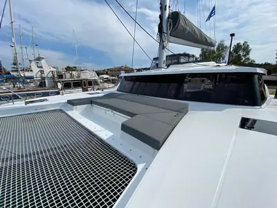 Deck of Ooga Chaka, a Fountaine Pajot Astréa 42 catamaran at Sithonia Municipal Unit, Greece