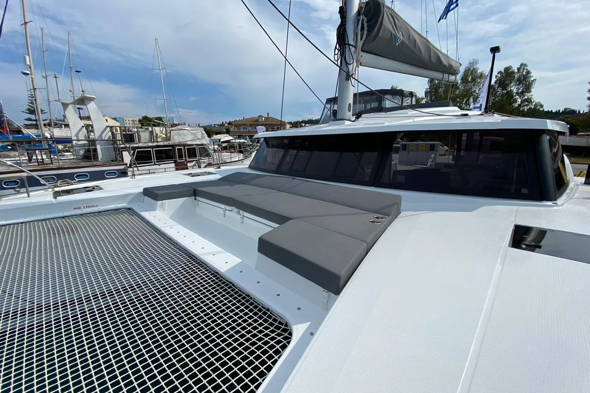 Deck of Ooga Chaka, a Fountaine Pajot Astréa 42 catamaran at Sithonia Municipal Unit, Greece