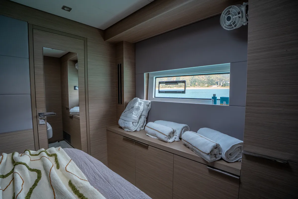 Cabin on Vega, a Lagoon 55 catamaran at Capo d'Orlando, Italy